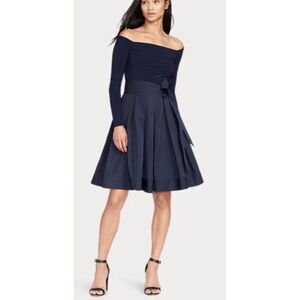 Ralph Lauren navy off-the-shoulder fit and flare dress